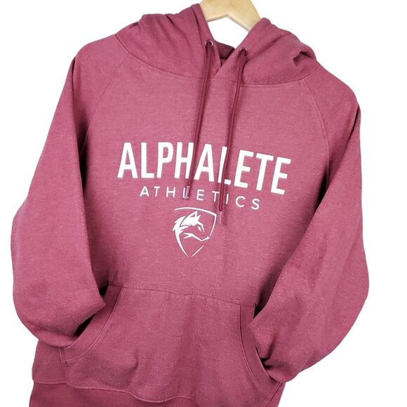 Alphalete Men's Pullover Gym Hoodie Sweatshirt Small Pink & White Spellout - Picture 1 of 8